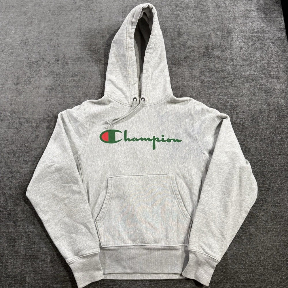 Champion Reverse Weave Pullover Hoodie Sweatshirt‎ Men's Small Gray Graphic Logo